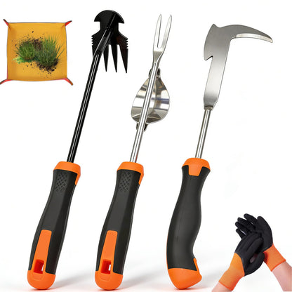 5 Pack Weed Puller Tool, Stainless Steel Manual Hand Weeding Tool Set for Weed Removal, V-Shaped Digger, Crack Weeder Tool, 4 Teeth Gardening Tools for Garden, Patio, Sidewalk, Driveway, Pavers, Lawn