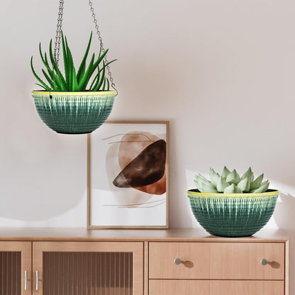 LESOASIS 10inch Hanging Planter, 2 Pack Hanging Planters for Indoor and Outdoor Plants, Glazed Hanging Plant Holder with Drainage, Indoor Hanging Flower Pots for Garden Home (Green Glaze)