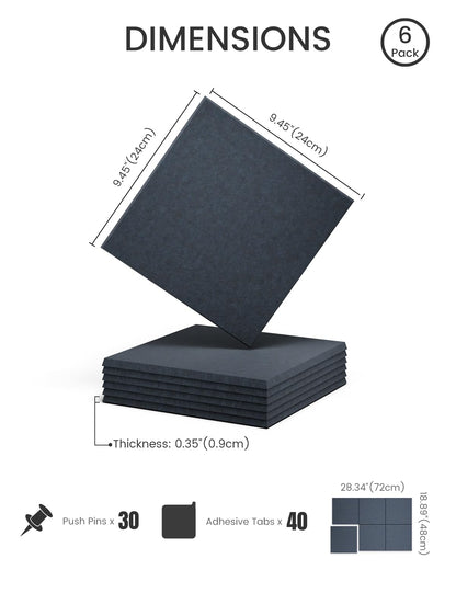 Felt Bulletin Board Tiles -28"x18" Cork Board Alternative for Office Decor, Push Pin Board Wall Organizer 6-Pack - Deep Charcoal Blue