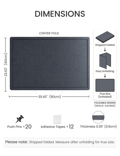 Fluxynara Bulletin Board,35.4" x 23.6" Cork Board Alternative with 12 Safe Removable Adhesive Tabs, Foldable Felt Pin Board for Home Office, Classroom, Bedroom,Entryway for Walls—Navy Blue