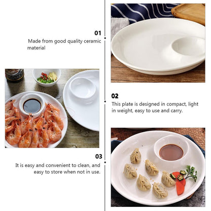 OKUMEYR White Ceramic in-Dish with Saucer 9-Inch Multi-Functional Dumpling and Salad Plate for Home Dining and Entertaining