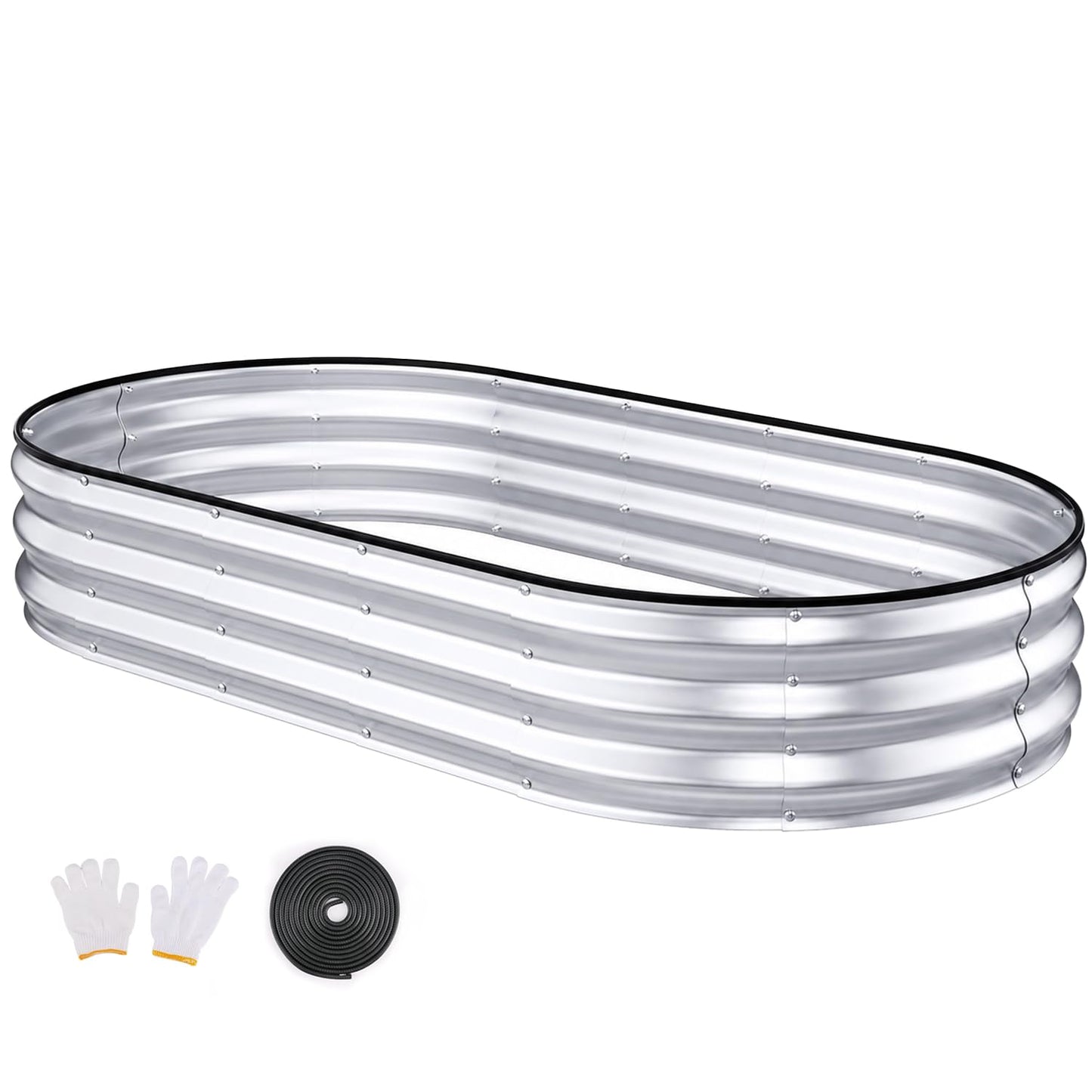 Patiobay Raised Garden Bed, 6x3x1ft Galvanized Outdoor Planter Beds with Safety Edging and Gloves, Oval Metal Planter Box for Gardening Vegetables Flowers Herb-Silver