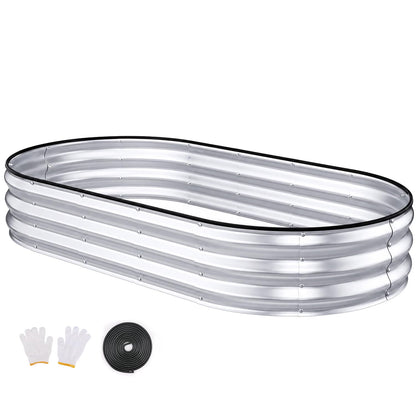 Patiobay Raised Garden Bed, 6x3x1ft Galvanized Outdoor Planter Beds with Safety Edging and Gloves, Oval Metal Planter Box for Gardening Vegetables Flowers Herb-Silver