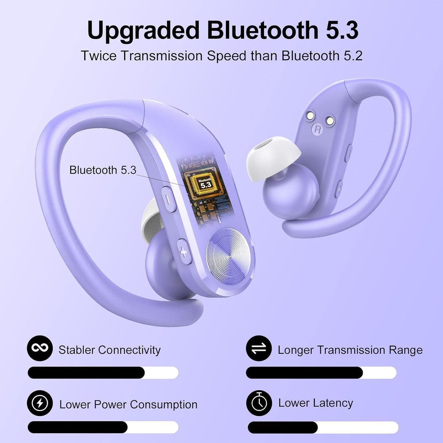 Ear buds Wireless Bluetooth Earbuds 2025 NEW Bluetooth 5.3 Sport Headphones 68Hrs Playtime with LED Display Powerful Bass Over Ear Earphones with Earhooks IP7 Waterproof USB C for Workout/Running