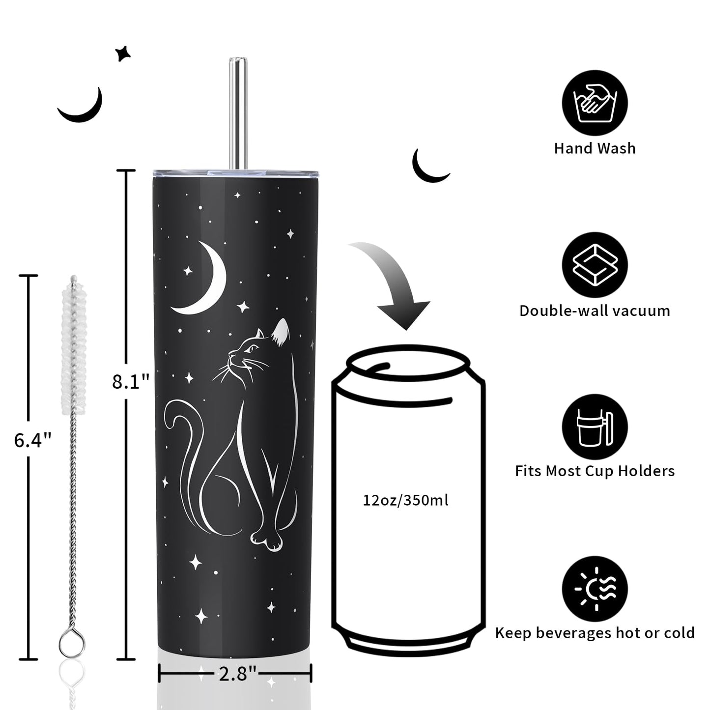 Mofvugz Black Cat Gifts for Women, Black Cat Tumbler 20oz Stainless Steel Insulated Cup Travel Mug Tumbler, Christmas Halloween Birthday Gifts for Women