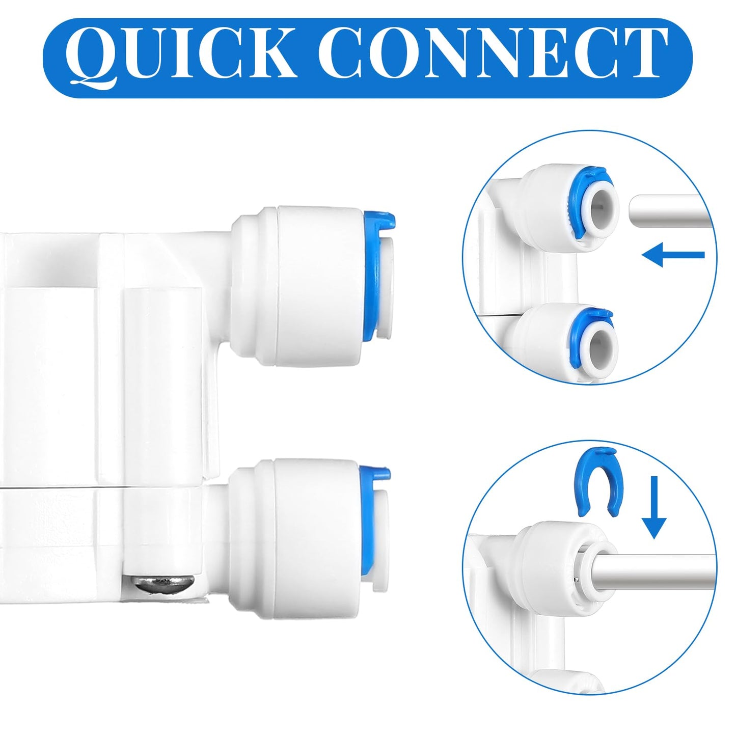 Colingmill 2 Pack 1/4 Inch Tube Automatic Shut off Valve, with Quick Connect Fittings, for Ro Reverse Osmosis Water Filter System, White