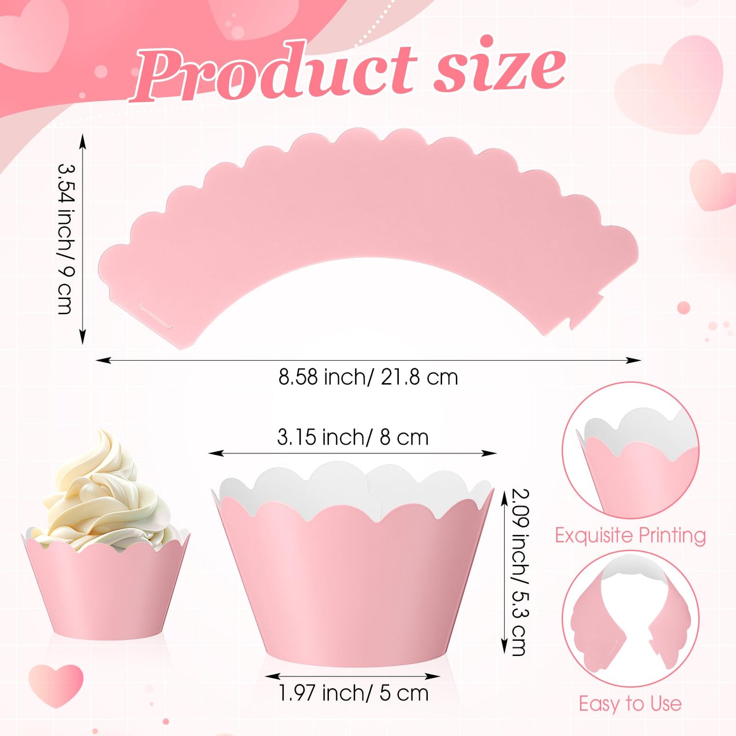 Vesici 100 Pcs Pink Cupcake Liner Pastel Cupcake Paper Wrappers Scalloped Baking Cups Bake Artistic Cake Cups Decoration for Mom Nurse Valentines Summer Wedding Birthday Tea Party Supplies