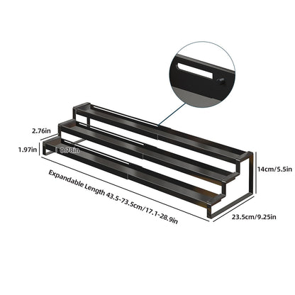 3 Tier Expandable Spice Rack Organizer, Heavy-Duty Black Metal Seasoning Organization Shelf for Cabinet, Kitchen & Pantry, Tiered Spice Shelf With Safety Lock, For Jars & Bottles, Countertop Storage