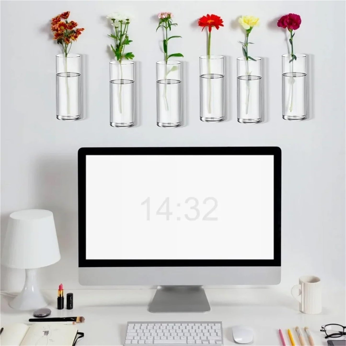 Glass Vase Vase 3Pack Wall Hanging Glass Planters Plant Terrarium Plants Holders Air Plants Wall Vase with Plastic Invisible Traceless Hangers(3Pcs Large)