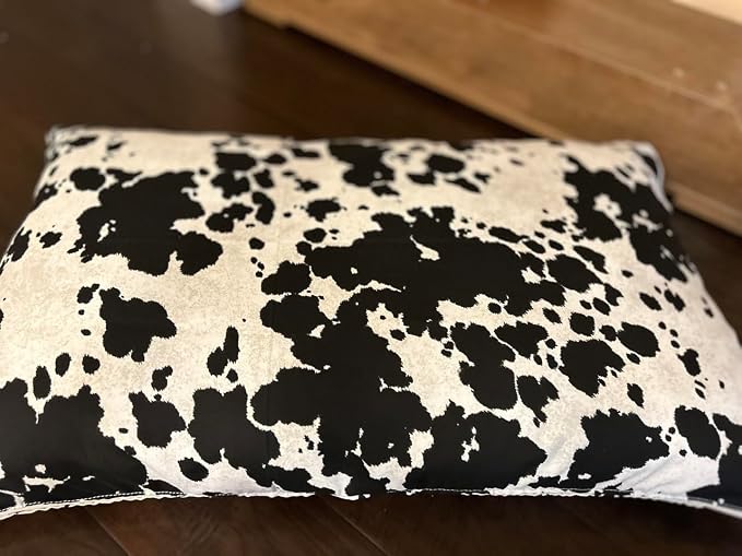 Natural Cotton Canvas Dog Bed – Raw Cotton Filled Pet Cushion Insert, Breathable Eco-Friendly Dog Mattress, Durable Washable Cover with Zipper (Cow Print Black White, Medium 42"x29"x4")