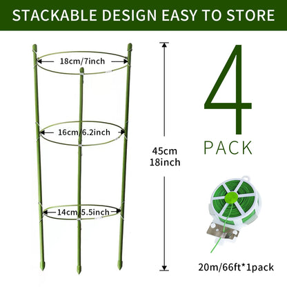 Hoyejyou 4 Pack Tomato Cage for Garden Plant Support, 18 inches Small Tomato Cages Tomato Trellis with Adjustable Rings, Plant Stakes for Peony Support, Tomato Stakes Rings for Climbing Plants