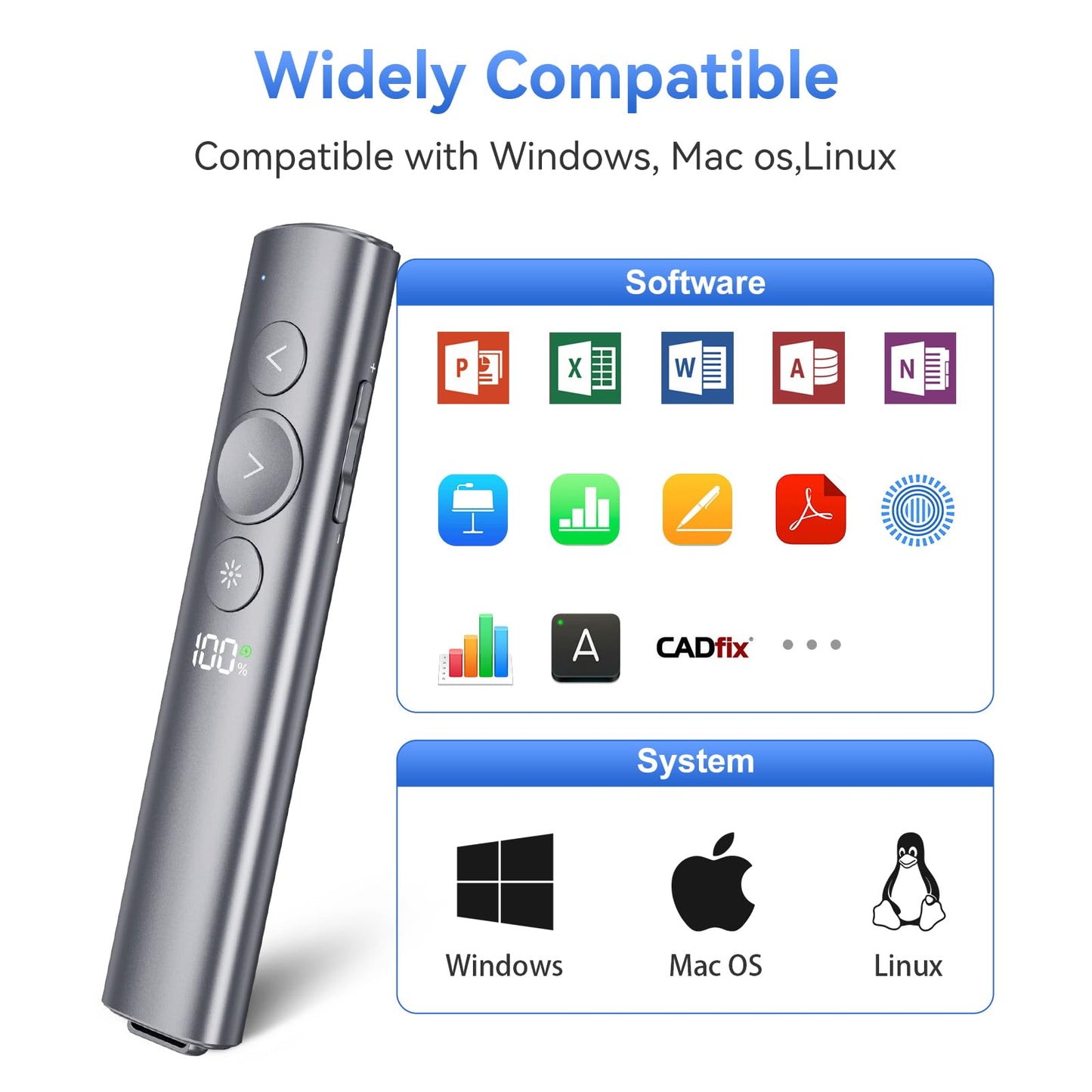 Rechargeable Presentation Clicker with Red Laser Pointer for PowerPoint, Power Display Wireless Presenter Remote with USB-A & USB-C Dongle, Slide Advancer for Mac, Windows, Laptop, Classroom, Office
