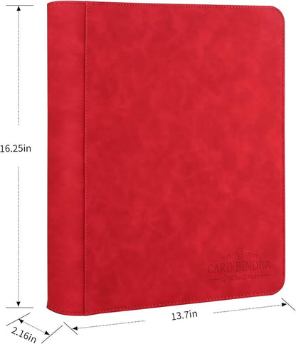 Toploader Binder,Toploader Hard Cases, 9-Pocket Pages Sleeves Hold up 288 Cards.Toploader Card Binder with Sleeves for “3×4” rigid，Card Holder(RED)