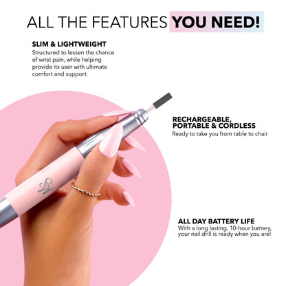 Kiara Sky Beyond Pro Nail Drill | Portable, Rechargeable & Cordles | Pink