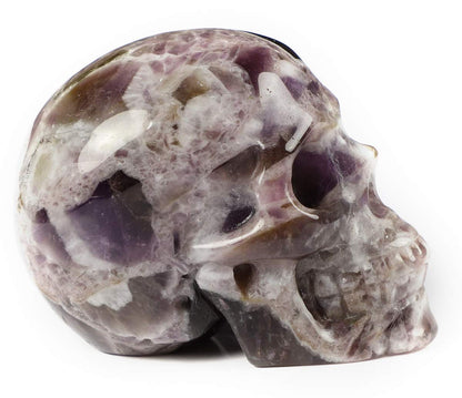 Skullis 2.0" Dream Chevron Amethyst Crystal Skull, Hand Carved Gemstone Fine Art Sculpture, Reiki Healing Stone Statue.1407