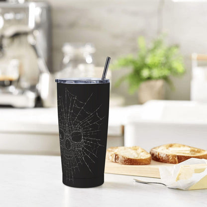 FEYAMYUN Spider Web Skull 20oz Tumbler, Halloween Spider Web Steel Travel Coffee Mug with Lid Straw, Thermal Water Bottle Black White Double Wall Vacuum Insulated Coffee Cup for Hot and Cold Drinks