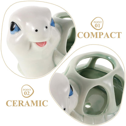 Housoutil Ceramic Animal Succulent Planter Pot Small Cute Turtle Shape Porcelain Mini Manual Planter for Indoor Desk Decoration