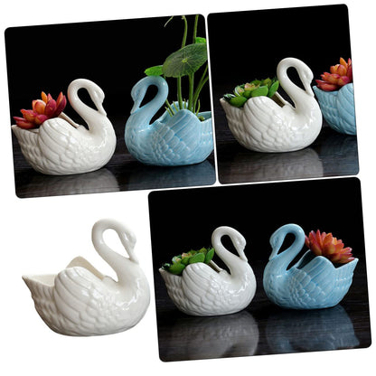 BCOATH White Swan Succulent Planter Pot - Household Plant Container - Decorative Succulents Pot Planter - Outdoor Decor - Animal Statue Ceramics Candle Holder - No Holes