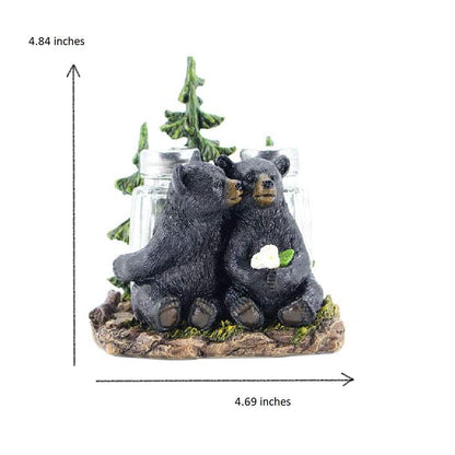 Comfy Hour 5" Black Bear Salt and Pepper Shaker Duo (Empty Bottle Set Included), Decorative Lover Bears beside Pine Tree Figurine Holder, Rustic Lodge Cabin Style Tabletop Decor, 1 Unit