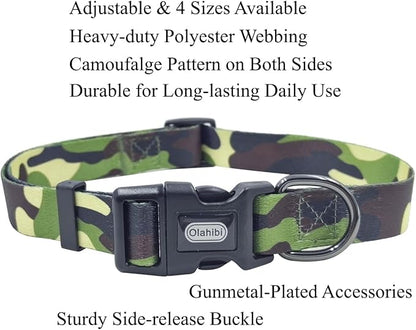 Dog Collar Leash Set, Camouflage Pattern, Polyester Material, Adjustable Collar and 5ft Matching Leash, for Puppy Dogs.(XS, Camo)