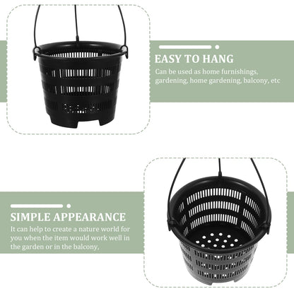 DOITOOL 5 Sets Hanging Flower Pots Plastic Planters with Hooks for Indoor Outdoor Balcony Garden Decor 6.29X6.29X17.71 Inch Black Hanging Planters for Orchid and Succulent Plants