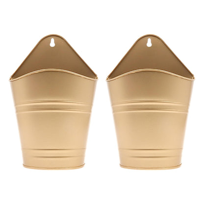 Hosley Set of 2 Gold Wall Planter with PVC Linner 6.25" L x 4" W x 10" H, Ideal Gift for Floral Arrangements Wedding Home Office Party DIY Indoor Outdoor Garden Patio