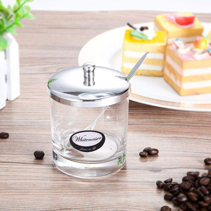 Whitenesser Glass Sugar Bowl with Lid Spices Bottles Jar with Stainless steel Spoon Serving for Spices Paprika, Salt,Cumin, 8 Ounces(225 Milliliter)
