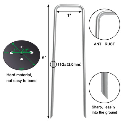 MySit 50 Pack Vapor Barrier Stakes with Landscape Staples Gasket Caps, 6 Inch Weed Barrier Stakes for Moisture Barriers, Garden Ground Staples for Weed Block Landscaping Lawn Fence Pins