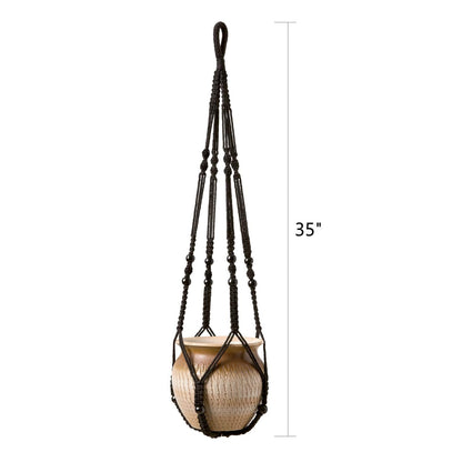 Mkono Macrame Plant Hanger Indoor Hanging Planter Basket with Wood Beads Decorative Flower Pot Holder No Tassels for Indoor Outdoor Boho Home Decor 35 Inch, Black, Set of 1 (POTS NOT Included)