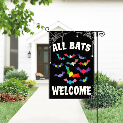 Gkodw All Bats Welcome Garden Flag, Funny Equality Inclusive Yard Sign for Outside, LGBT Trans Pride Ally Flag, Halloween House Flags, Bat Fall Lawn Porch Outdoor Farmhouse Decor for Family Friend