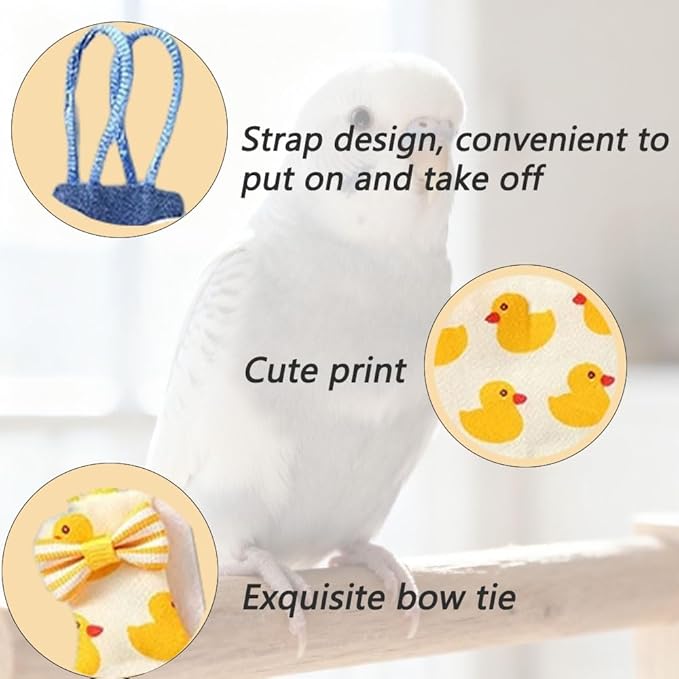 4pcs Bird Diaper Cute Printed Parrots Flight Suit with Bowknot Parrot Nappy Reusable Pigeon Pants Cockatiel Clothes for Parakeet Mini Macaw Budgie Canary - L