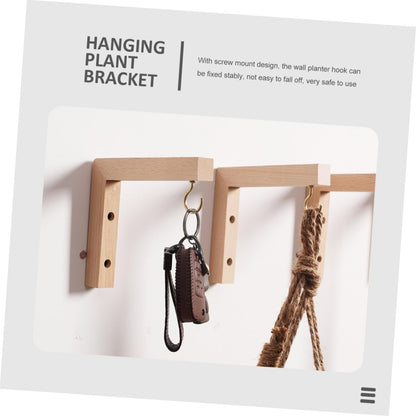 NUOBESTY 2pcs Wooden Wall Hooks for Hanging Plant Brackets Outdoor, Wall Mounted Plant Hangers for Bird Feeders, Wind Chimes, and Hanging Baskets in Garden