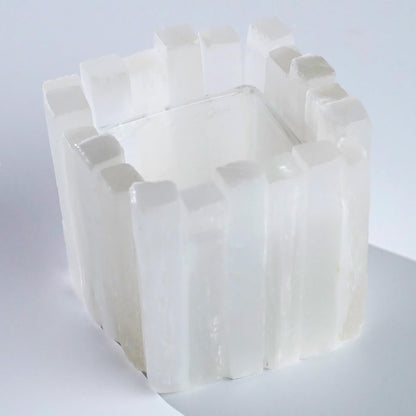 Natural Selenite Candle Holder for Tea Lights Irregularly Arranged Selenite Wand Candlesticks - Elegant Home Decor (Square Candle Holder)