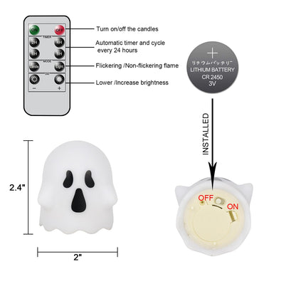 Lasumora Ghost Halloween Decorations Flameless Candles with Remote Timer, 6 Pack Grimace Ghost Candles, Battery Operated Halloween Lights Dimmable Halloween Decor Indoor