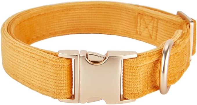 Soft Cotton Dog Collar with Metal Buckle Adjustable Heavy Duty Comfy Corduroy Collars for Small Medium Large Dogs,Orange,Large