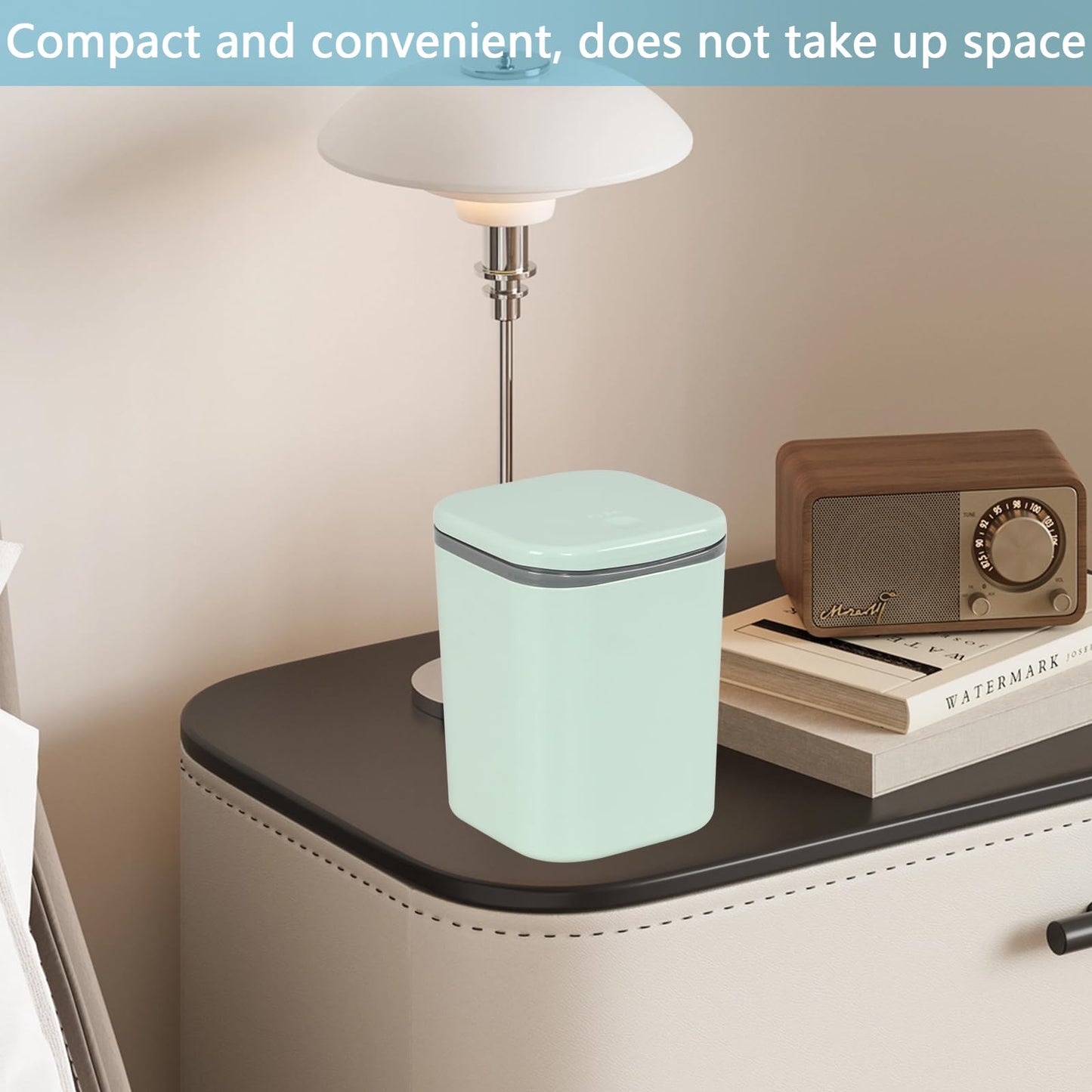 Feicanhao Mini Desk Trash Can with Lid, 0.5 Gallon/2 L Press-Top Tiny Countertop Waste Basket, Green