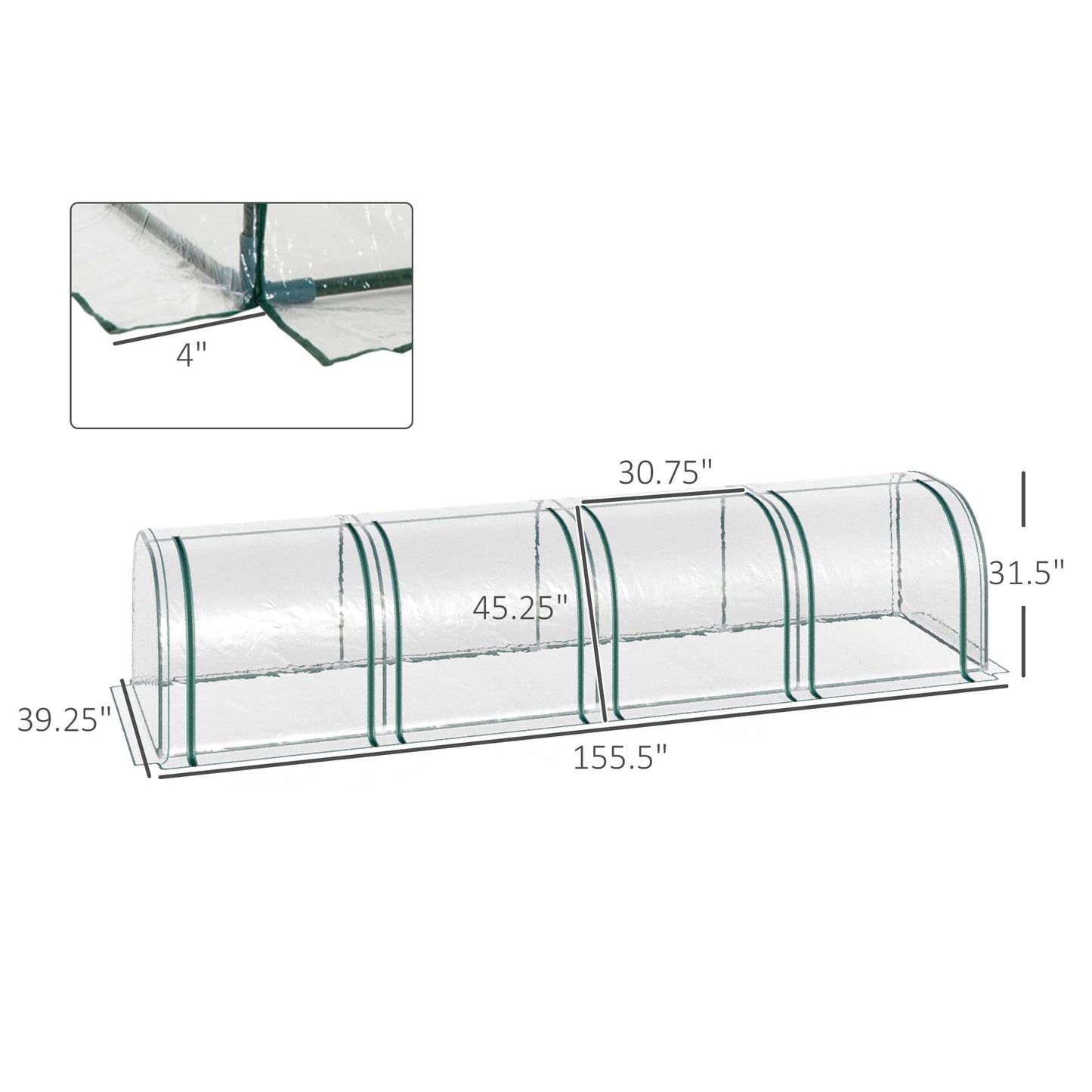 Outsunny 13' x 3' x 2.5' Mini Greenhouse, Portable Tunnel Green House with Roll-Up Zippered Doors, UV Waterproof Cover, Steel Frame, Clear