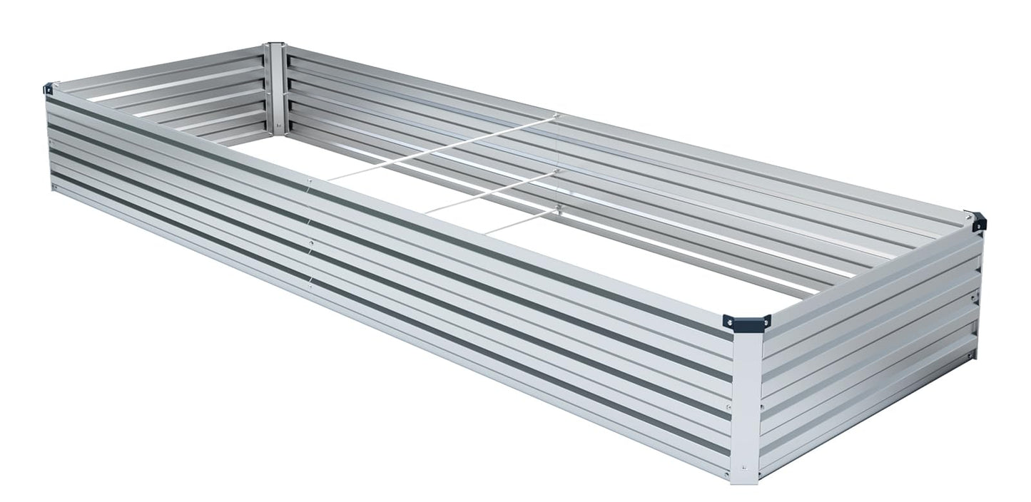 Meberam 2 Pack 6x3x1FT Galvanized Raised Garden Bed Kit, Outdoor Metal Planter Box for Vegetables, Bottomless Rectangular Gardening Bed with Support Rods, Tool-Free Assembly, Silver