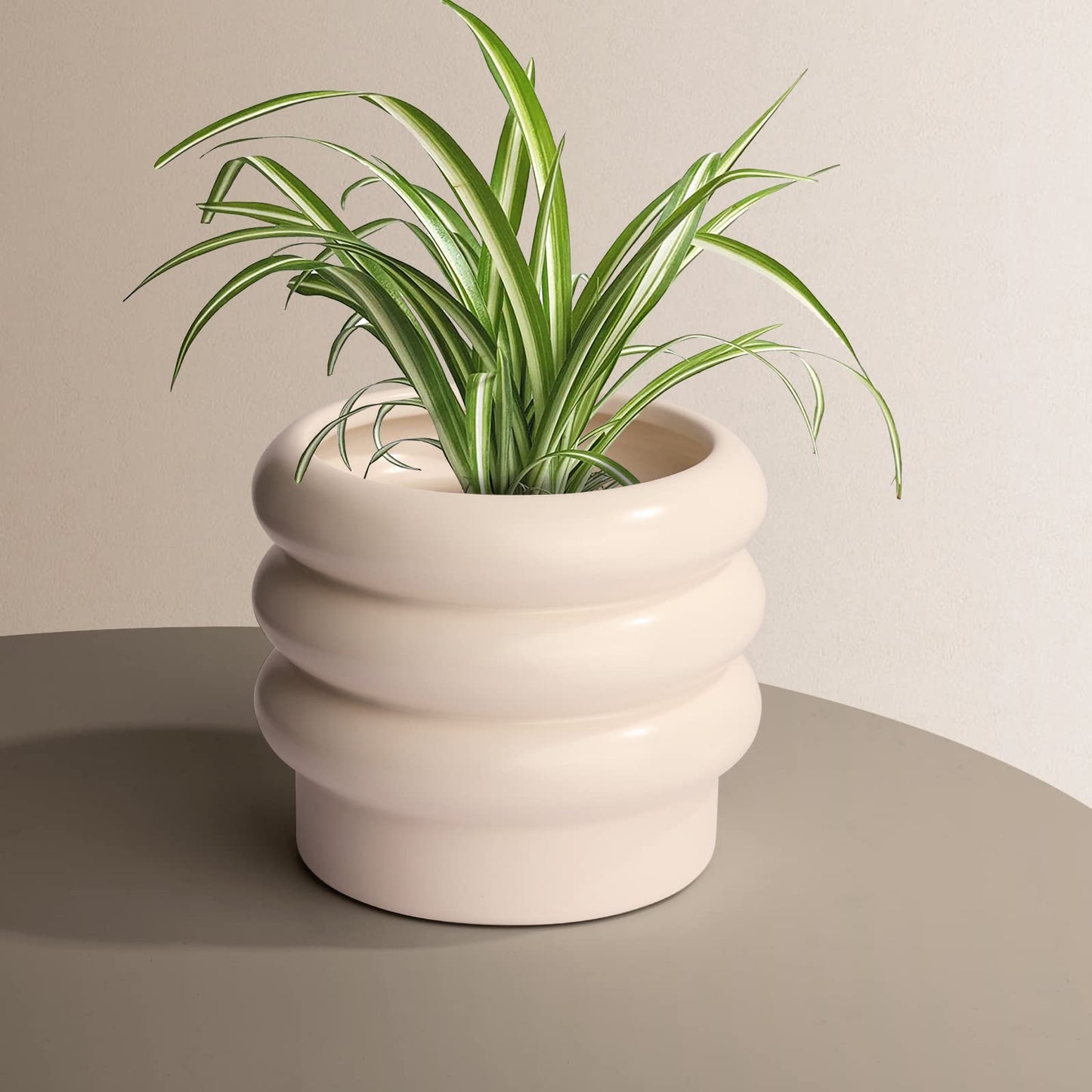 JOFAMY Tiered Bubble Ceramic Plant Pot, Creamy White 6 Inch Ceramic Planter with Drainage Holes, Flower Pot with Mesh Pad, Rubber Plugs, Plante Pots for Indoor Plants Outdoor, Modern Décor
