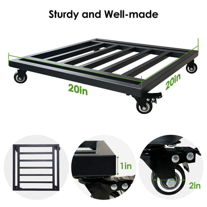 Hongsane 20" Square Plant Stand with Wheels Heavy Duty,Large Metal Plant Caddy Indoor Outdoor Use,Rolling Plant Dolly with Industrial Casters,Rust-Proof Black Plant Tray for Large Planters Pots,1-Pack