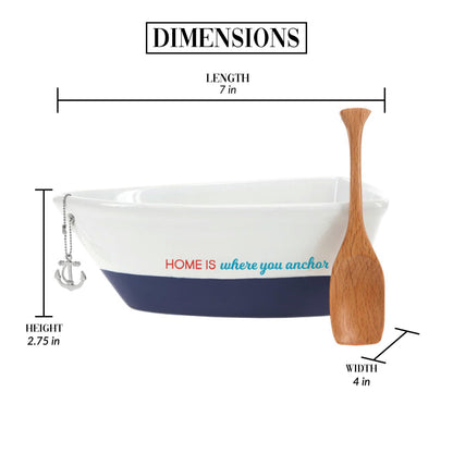 Pavilion Gift Company - Home - 12 oz Serving Bowl Dipping Dip Salsa Appetizer Dessert Snack Sauce Entertaining Dish With Oar Spoon Anchor Keychain Ocean Seaside Coastal Beach Lake Boating Boater Gift