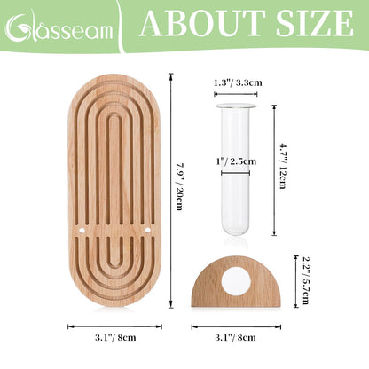 Glasseam Propagtion Stations for Wall Decor: 4pcs Boho Hanging Glass Propagation Vases for Plants and Flowers - Indoor Wood Wall Planter with Test Tube for Living Room Entryway Office Home Decor