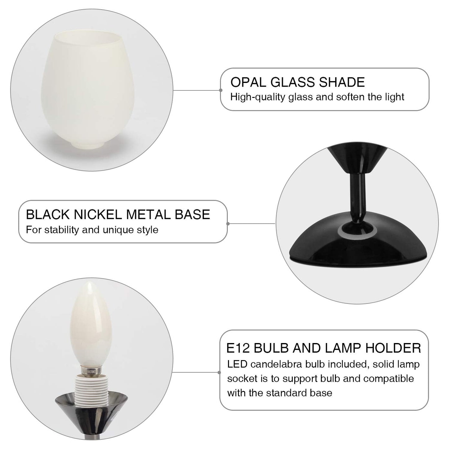 Boncoo Touch Control Table Lamp Dimmable Small Lamp, Ambient Light with Opal Glass Shade Simple Night Light, Modern Accent Lamp Bedside Nightstand Lamp for Bedroom Living Room, E12 Bulb Included