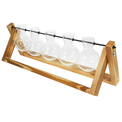 NIYANGLE Glass Propagation Station Set with 5 Small Glass Vases and Wooden Stand for Hydroponic Plant Terrariums, Tabletop Flower Vases for Home Décor and Indoor Gardening