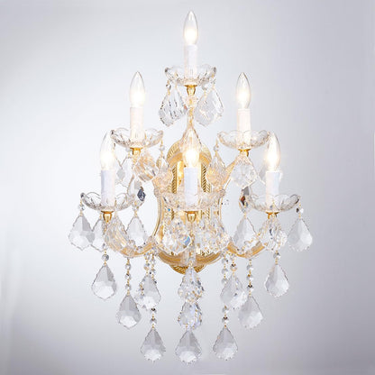 TMAFON Large Modern Crystal Wall Lights - 6 Lights Maria Theresa Wall Lamp Chandelier Light Fixtures, Gold Wall Mounted Sconce for Hotel, Living Room, Hall, Lobby