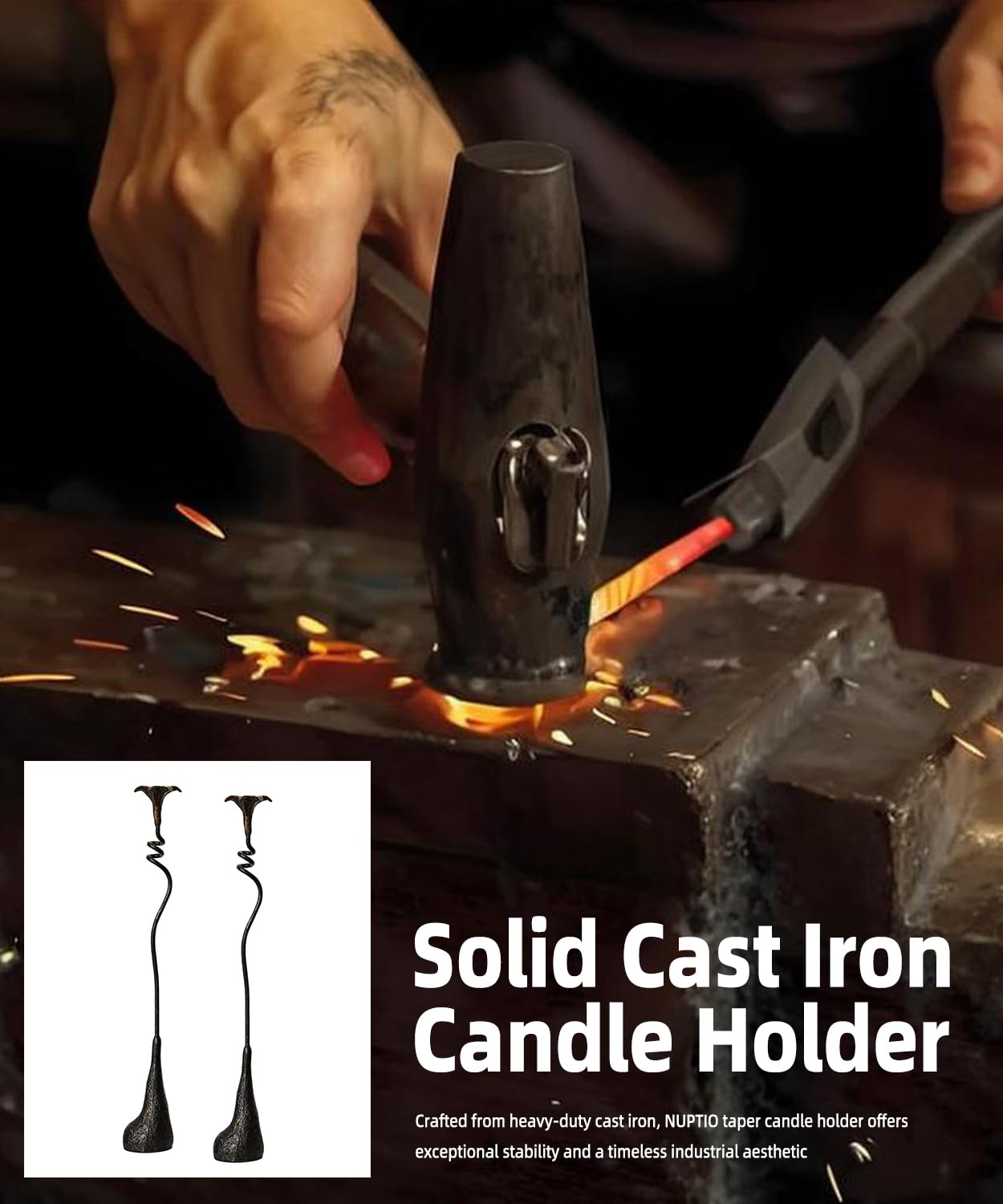 2Pcs Tall Iron Taper Candle Holder Tabletop Black Candlestick for Home Decor Candle Stand with Candle