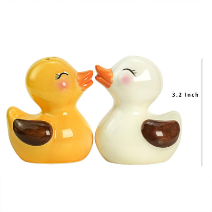 Bicuzat Ceramic Duck Shape Salt & Pepper Shakers Set, Hand-Painted Cute Duck Salt and Pepper Shakers, 2 PCS Set