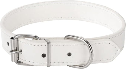 White Soft Leather Dog Collar for Small,Medium, Large Dog, Comfortable and Adjustable (Wide: 0.55'' for Dog's Neck: 9''~12'', White, S)