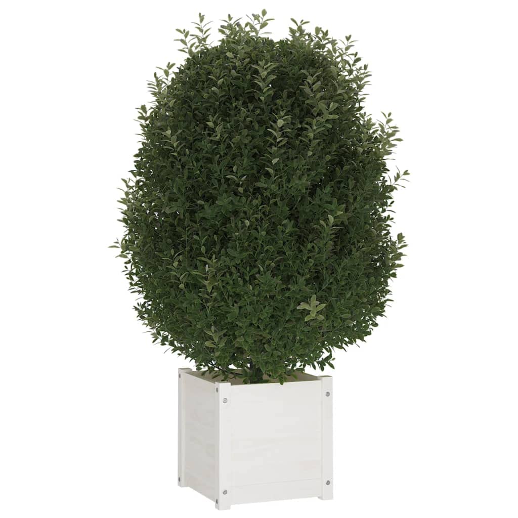 VGLQNRPT 2 Pack Wooden Planter Boxes 15.7 inch Square Flower Pots for Garden Patio Balcony White Pine Wood Vegetable Herb Container