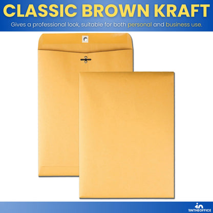 1InTheOffice Brown Envelopes 6x9, Manilla Envelopes with Clasp, Gummed Flaps, 100/Box